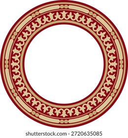 Ouro vetorial com ornamento byzantine clássico redondo vermelho. Círculo, anel, fronteira, Grécia Antiga, quadro do Império Romano do Leste. Decoração da Igreja Ortodoxa Russa
