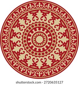 Ouro vetorial com ornamento byzantine clássico redondo vermelho. Círculo, anel, fronteira, Grécia Antiga, quadro do Império Romano do Leste. Decoração da Igreja Ortodoxa Russa
