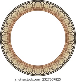 Vector gold and red round classical Greek ornament. European ornament. Border, frame, circle, ring Ancient Greece, Roman Empire.
