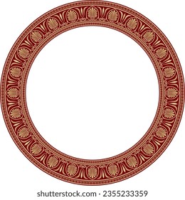 Vector gold and red round classical Greek ornament. European ornament. Border, frame, circle, ring Ancient Greece, Roman Empire.
