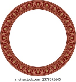 Vector gold and red round classical Greek ornament. European ornament. Border, frame, circle, ring Ancient Greece, Roman Empire.
