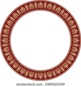 Vector gold and red round classical Greek ornament. European ornament. Border, frame, circle, ring Ancient Greece, Roman Empire.
