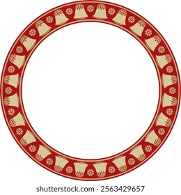 Vector gold with red round Egyptian ornament. Circle, frame, ring of ancient Egypt.Pattern of lotus flowers and sun
