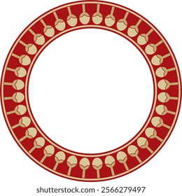 Vector gold with red round Egyptian ornament. Circle, frame, ring of ancient Egypt.Pattern of lotus flowers and sun
