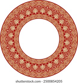 Vector gold and red round national Indian ornament. Circle, ring, border, ethnic Hindu frame.
