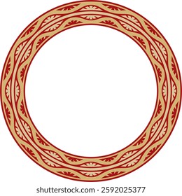 Vector gold and red round national Indian ornament. Circle, ring, border, ethnic Hindu frame.
