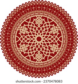 Vector gold with red round Turkish ornament. Ottoman circle, ring, frame.