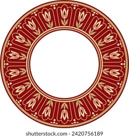 Vector gold with red round Turkish ornament. Ottoman circle, ring, frame.