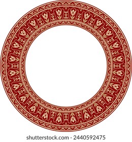 Vector gold with red round Turkish ornament. Ottoman circle, ring, frame.