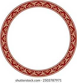 Vector gold with red round Turkish ornament. Ottoman circle, ring, frame.