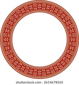 Vector gold with red round Turkish national ornament. Ottoman border, frame. Ethnic floral circle, ring, Seljuk Turks pattern. Decoration of the Sultan's palaces.

