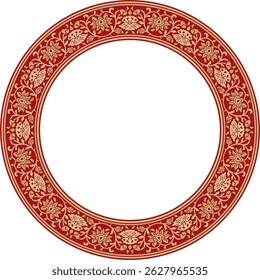 Vector gold with red round Turkish national ornament. Ottoman border, frame. Ethnic floral circle, ring, Seljuk Turks pattern. Decoration of the Sultan's palaces.
