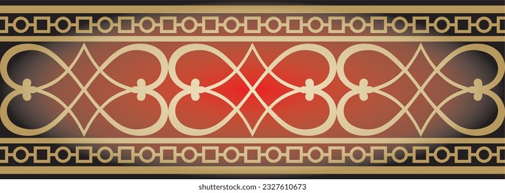 Vector gold and red seamless classic renaissance ornament. Endless european border, revival style frame.
