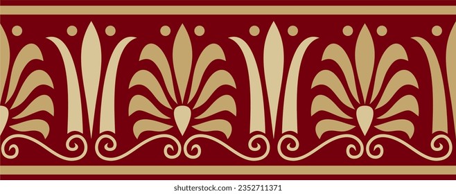 Vector gold and red seamless classic greek ornament. Endless European pattern. Border, frame Ancient Greece, Roman Empire.
