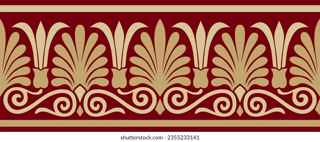 Vector gold and red seamless classic greek ornament. Endless European pattern. Border, frame Ancient Greece, Roman Empire.
