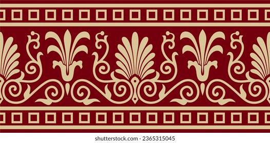 Vector gold and red seamless classic greek ornament. Endless European pattern. Border, frame Ancient Greece, Roman Empire.
