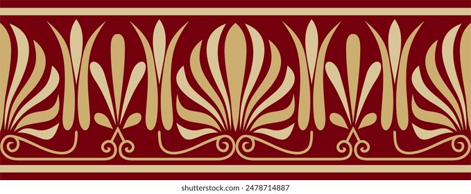 Vector gold and red seamless classic greek ornament. Endless European pattern. Border, frame Ancient Greece, Roman Empire.
