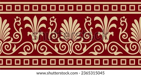Vector gold and red seamless classic greek ornament. Endless European pattern. Border, frame Ancient Greece, Roman Empire.
