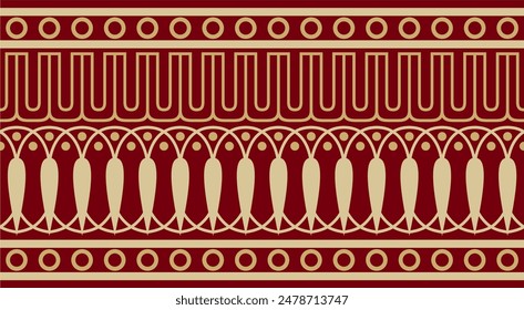 Vector gold and red seamless classical Greek meander ornament. Pattern of ancient Greece. Border, frame of the Roman Empire.
