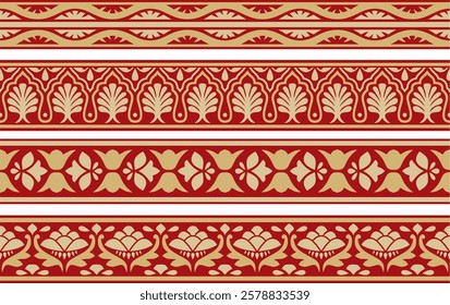 Vector gold and red seamless national Indian ornament. endless border, ethnic hindu frame. Mumbai
