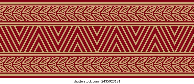 Vector gold and red seamless Yakut ornament. Endless border, frame of the northern peoples of the Far East.
