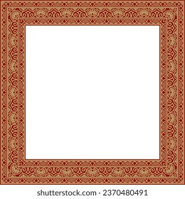 Vector gold and red square classic renaissance ornament. Endless european border, revival style frame.
