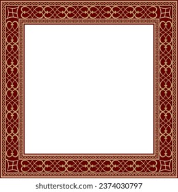 Vector gold and red square classic renaissance ornament. Endless european border, revival style frame.
