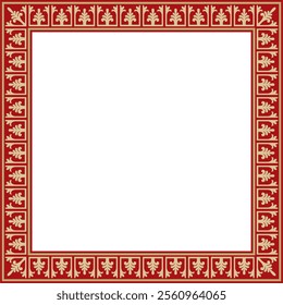 Vector gold and red square classic byzantine ornament. Rectangle, border, Ancient Greece, Eastern Roman Empire frame. Decoration of the Russian Orthodox Church
