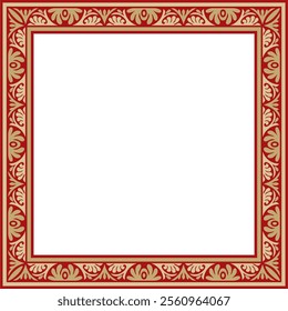 Vector gold and red square classic byzantine ornament. Rectangle, border, Ancient Greece, Eastern Roman Empire frame. Decoration of the Russian Orthodox Church
