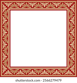 Vector gold and red square classic byzantine ornament. Rectangle, border, Ancient Greece, Eastern Roman Empire frame. Decoration of the Russian Orthodox Church
