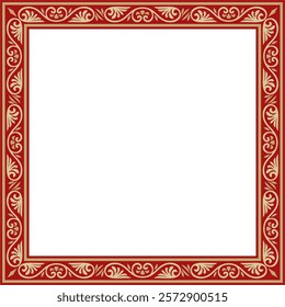 Vector gold and red square classic byzantine ornament. Rectangle, border, Ancient Greece, Eastern Roman Empire frame. Decoration of the Russian Orthodox Church
