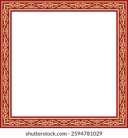 Vector gold and red square classic byzantine ornament. Rectangle, border, Ancient Greece, Eastern Roman Empire frame. Decoration of the Russian Orthodox Church
