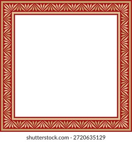 Ornamento clássico bizantino de ouro e quadrado vermelho vetorial. Retângulo, fronteira, Grécia Antiga, quadro Império Romano do Leste. Decoração da Igreja Ortodoxa Russa
