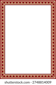 Vector gold and red square classic byzantine ornament. Rectangle, border, Ancient Greece, Eastern Roman Empire frame. Decoration of the Russian Orthodox Church

