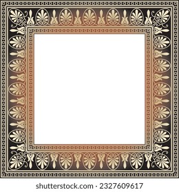 Vector gold and red square classical Greek ornament. European ornament. Border, frame Ancient Greece, Roman Empire.
