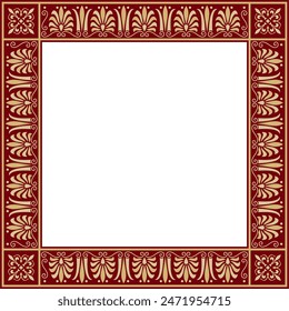 Vector gold and red square classical Greek ornament. European ornament. Border, frame Ancient Greece, Roman Empire.
