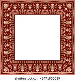 Vector gold and red square classical Greek ornament. European ornament. Border, frame Ancient Greece, Roman Empire.
