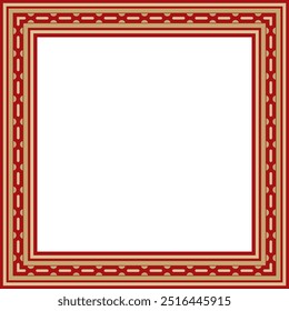 Vector gold with red square Egyptian ornament. Rectangle, frame, ancient Egypt.Pattern of lotus flowers and sun
