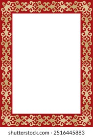 Vector gold with red square Kazakh national ornament. Ethnic pattern of the peoples of the Great Steppe,
