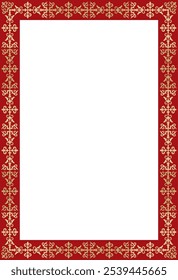 Vector gold with red square Kazakh national ornament. Ethnic pattern of the peoples of the Great Steppe,
