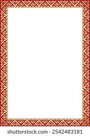 Vector gold with red square Kazakh national ornament. Ethnic pattern of the peoples of the Great Steppe,
