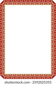 Vector gold with red square Kazakh national ornament. Ethnic pattern of the peoples of the Great Steppe,
