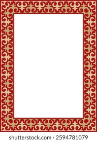 Vector gold with red square Kazakh national ornament. Ethnic pattern of the peoples of the Great Steppe,
