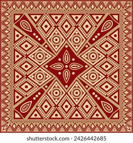 Vector de oro con cuadrado rojo nacional patrones indios. Adornos étnicos nacionales, fronteras, marcos. decoraciones de colores de los pueblos de Sudamérica, Maya, Inca, Aztecas.