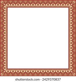 Vector gold with red square national Indian patterns. National ethnic ornaments, borders, frames. colored decorations of the peoples of South America, Maya, Inca, Aztecs.