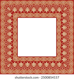 Vector gold and red square national Indian ornament. Rectangle, border, ethnic Hindu frame.
