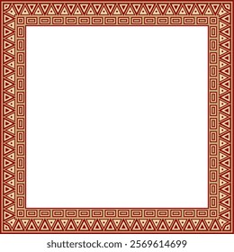 Vector gold with red square national Indian patterns. National ethnic ornaments, borders, frames. colored decorations of the peoples of South America, Maya, Inca, Aztecs.