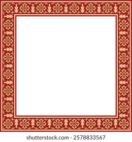 Vector gold with red square Turkish national ornament. Ottoman border, frame. Ethnic floral rectangle, Seljuk Turks pattern. Decoration of the Sultan's palaces.
