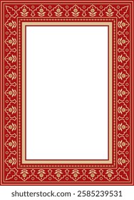 Vector gold with red square Turkish national ornament. Ottoman border, frame. Ethnic floral rectangle, Seljuk Turks pattern. Decoration of the Sultan's palaces.
