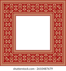 Vector gold with red square Turkish national ornament. Ottoman border, frame. Ethnic floral rectangle, Seljuk Turks pattern. Decoration of the Sultan's palaces.
